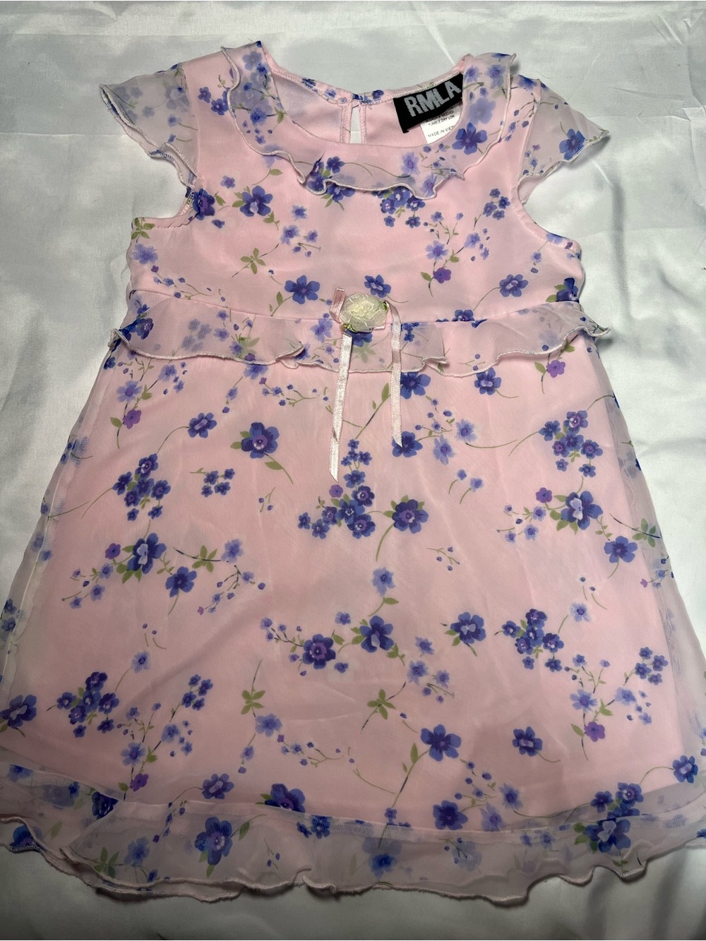 Vintage RMLA Girl Occasion Knee Length Lined Layered Size 5 Dress Pink Blue